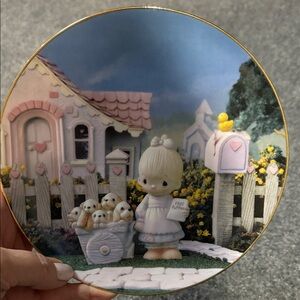 Precious Moments Vintage Decorative Plate with Girl and Puppies